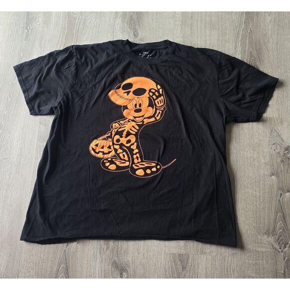 Disney Mickey Mouse Halloween Skeleton Orange and Black T-Shirt Sz 2XL - Picture 1 of 6